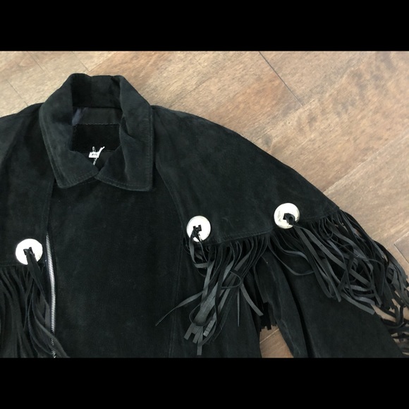 S/M/L 90's western black suede coat /fringe + cape - Picture 13 of 16